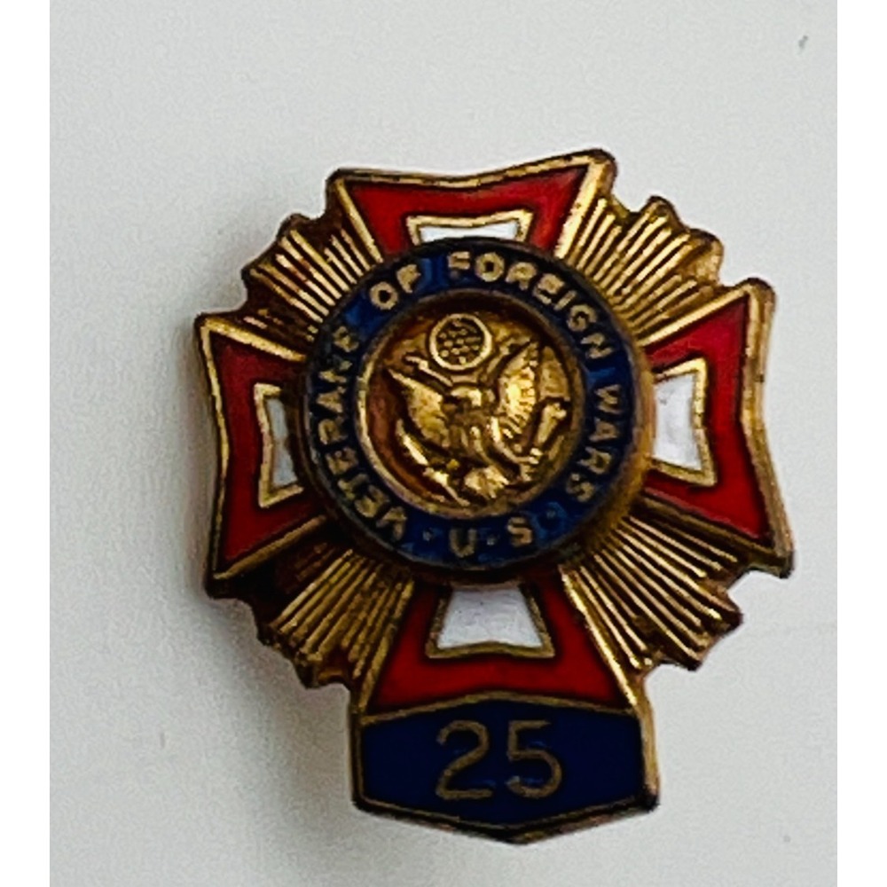 American Legion Pin Cross 25 Years Gold Tone Enamel Veteran Collectible